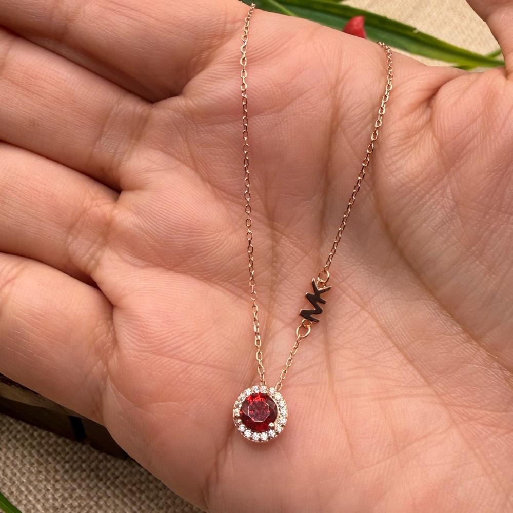 Elegant Rose Gold Necklace with Red Gemstone MK 925